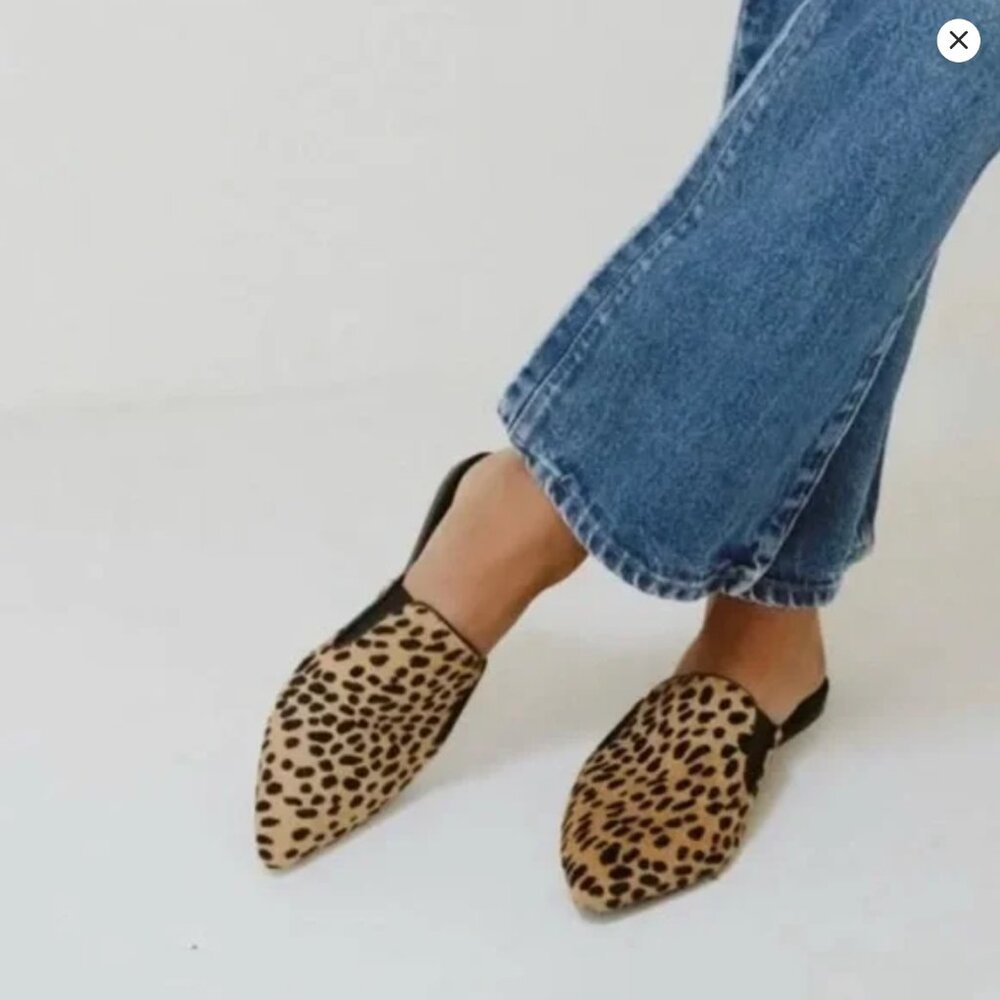 Jenni Kayne Pony Hair Leopard Print Mules Size 6/36